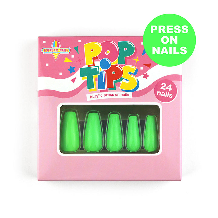 POP TIPS - Press on acrylic nails - Green Scream